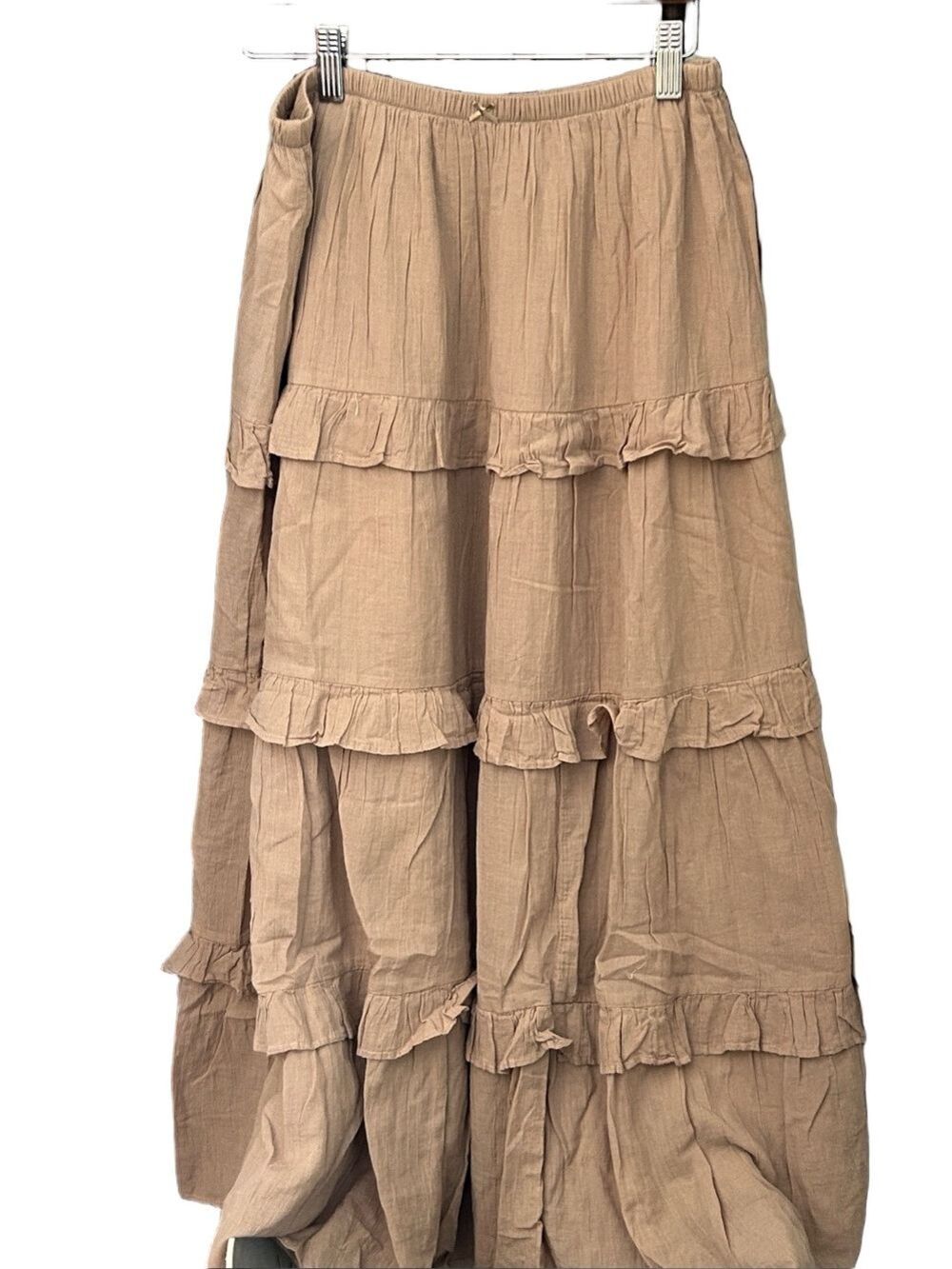 Festival Flow Maxi Dress in Brown Tiered 100% Cotton Summer Maxi Skirt Large NEW